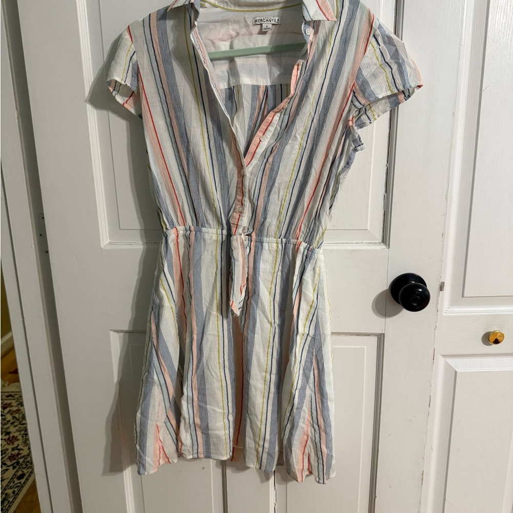 J. Crew Mercantile Striped Cotton Dress Size S Tie Waist Preppy Summer